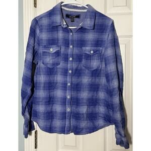 Coupe Collection Blue And White Button Up Long Sleeve Plaid Shirt, Soft, XL